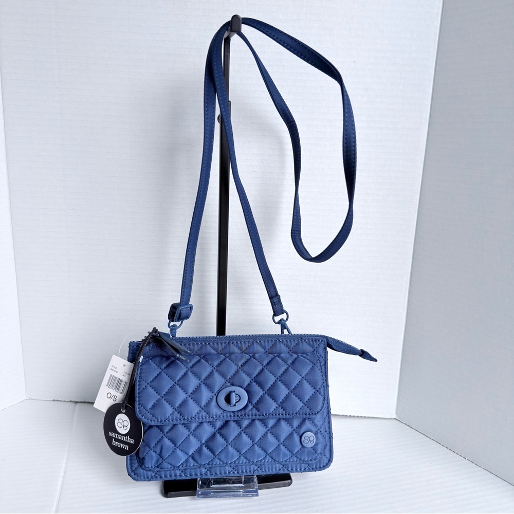 Samantha Brown Quilted Travel Crossbody Organizer Bag Blue NWT